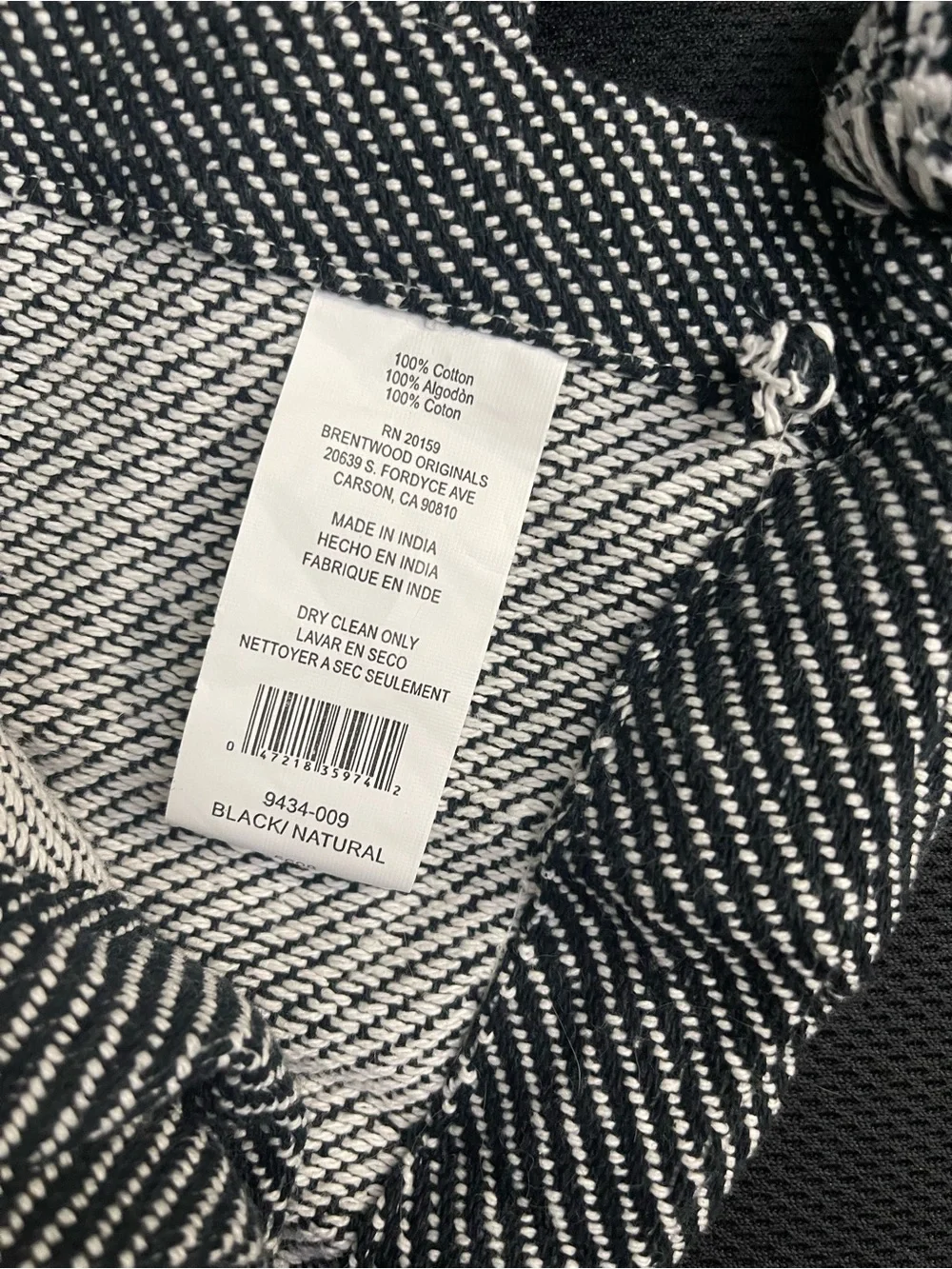 Woven Throw Blanket Black Off White 100% Cotton 50”x70” Striped Pompoms Gift